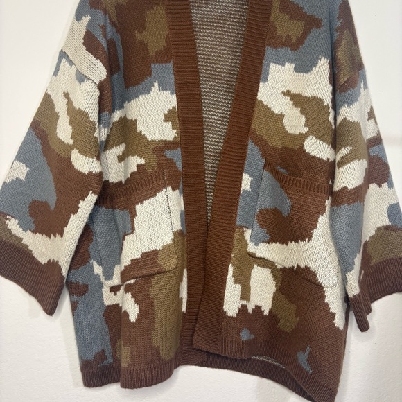 POL Neutral Camouflage open cardigan brown and blue with front pockets size L - Picture 3 of 12